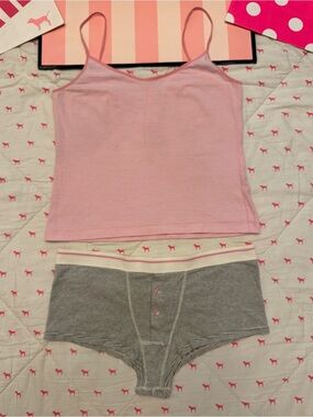 VS PINK VINTAGE Y2K SET CAMI TANK TOP & 100% COTTON BOXER SHORTS PANTY STRIPED L